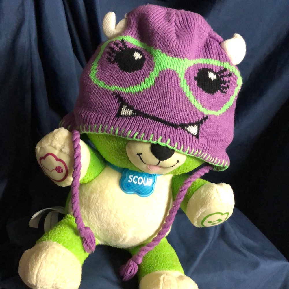 Cute little toddler purple monster hat with green glasses Halloween winter cap